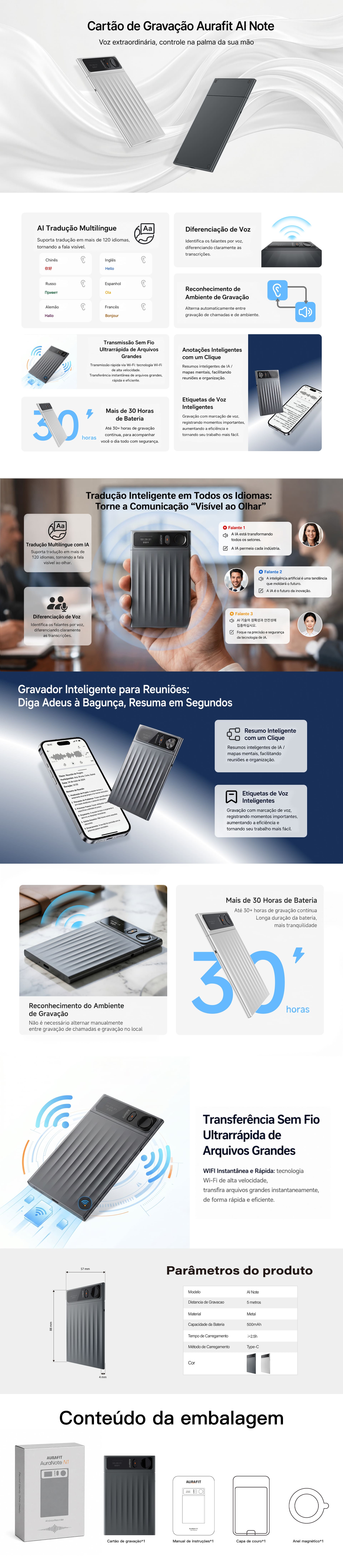 cartao gravador de voz ia auranote smawatch